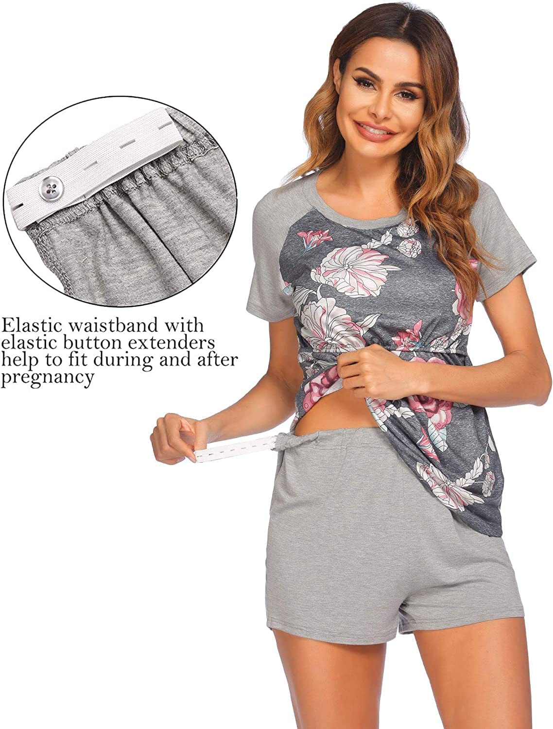 Women’S Maternity Nursing Pajamas for Hospital Short Raglan Sleeve Baseball Pregnancy Breastfeeding Sleepwear Set