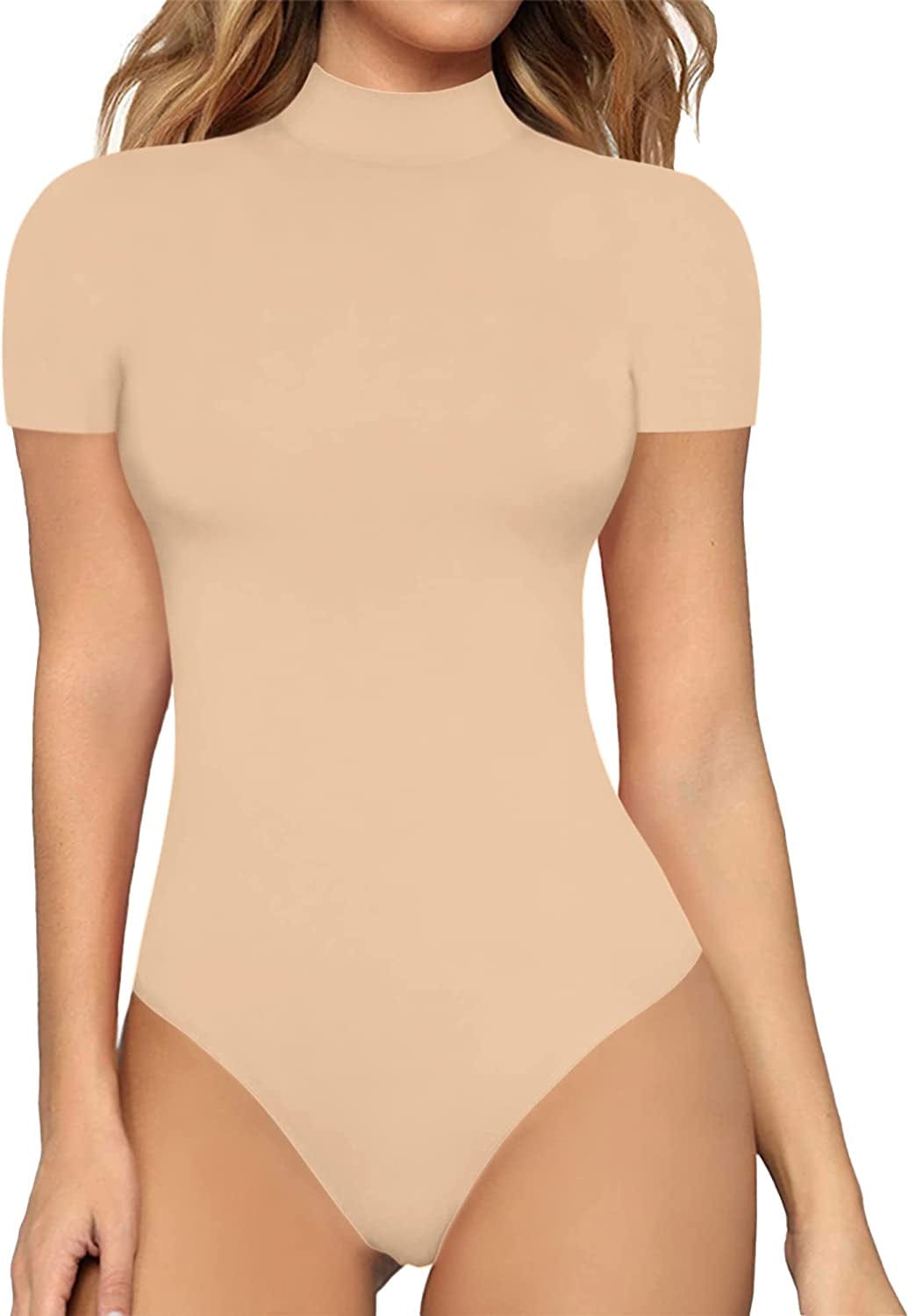 Women'S Mock Turtle Neck Sleeveless Tank Tops / Short Sleeve Bodysuit Leotard Clothing Short Sleeve Nude / Small