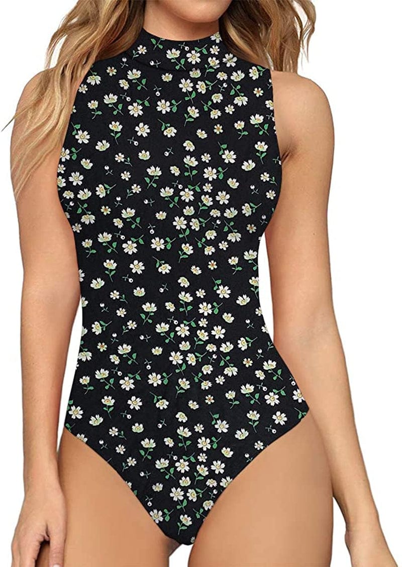 Women'S Mock Turtle Neck Sleeveless Tank Tops / Short Sleeve Bodysuit Leotard Clothing Sleeveless 1#little Daisy / Small