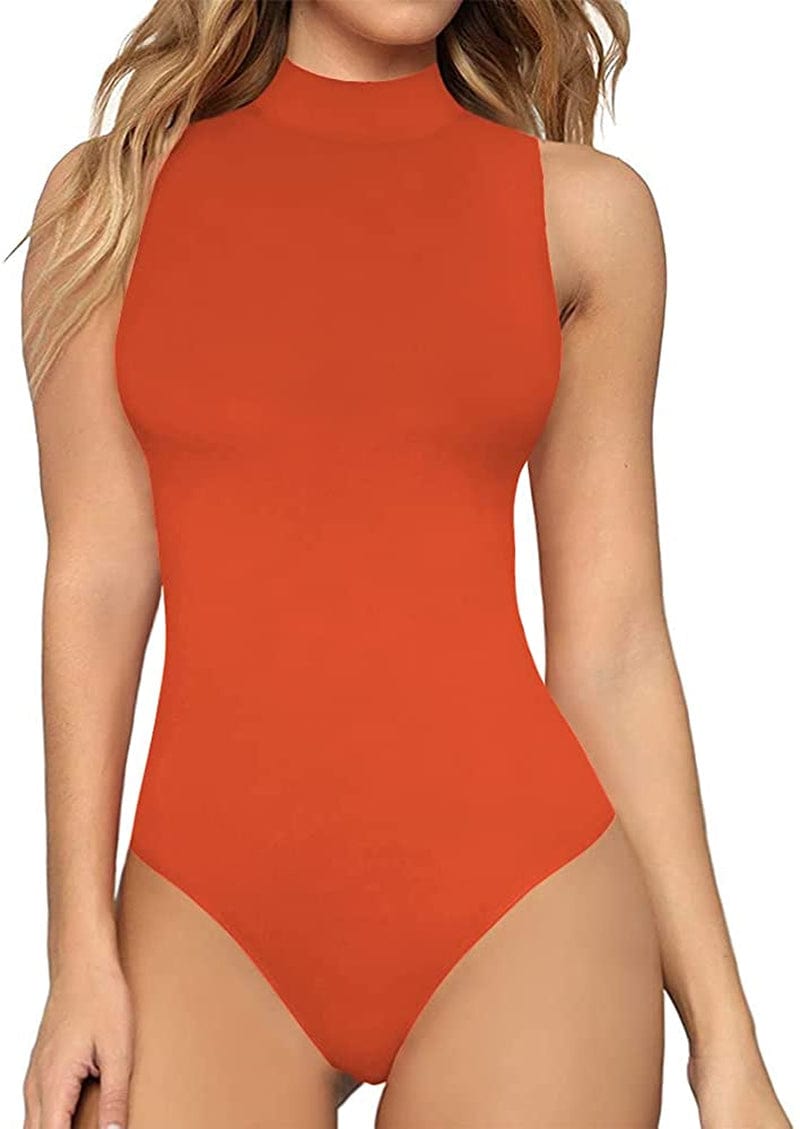 Women'S Mock Turtle Neck Sleeveless Tank Tops / Short Sleeve Bodysuit Leotard Clothing Sleeveless Sorrel / Small