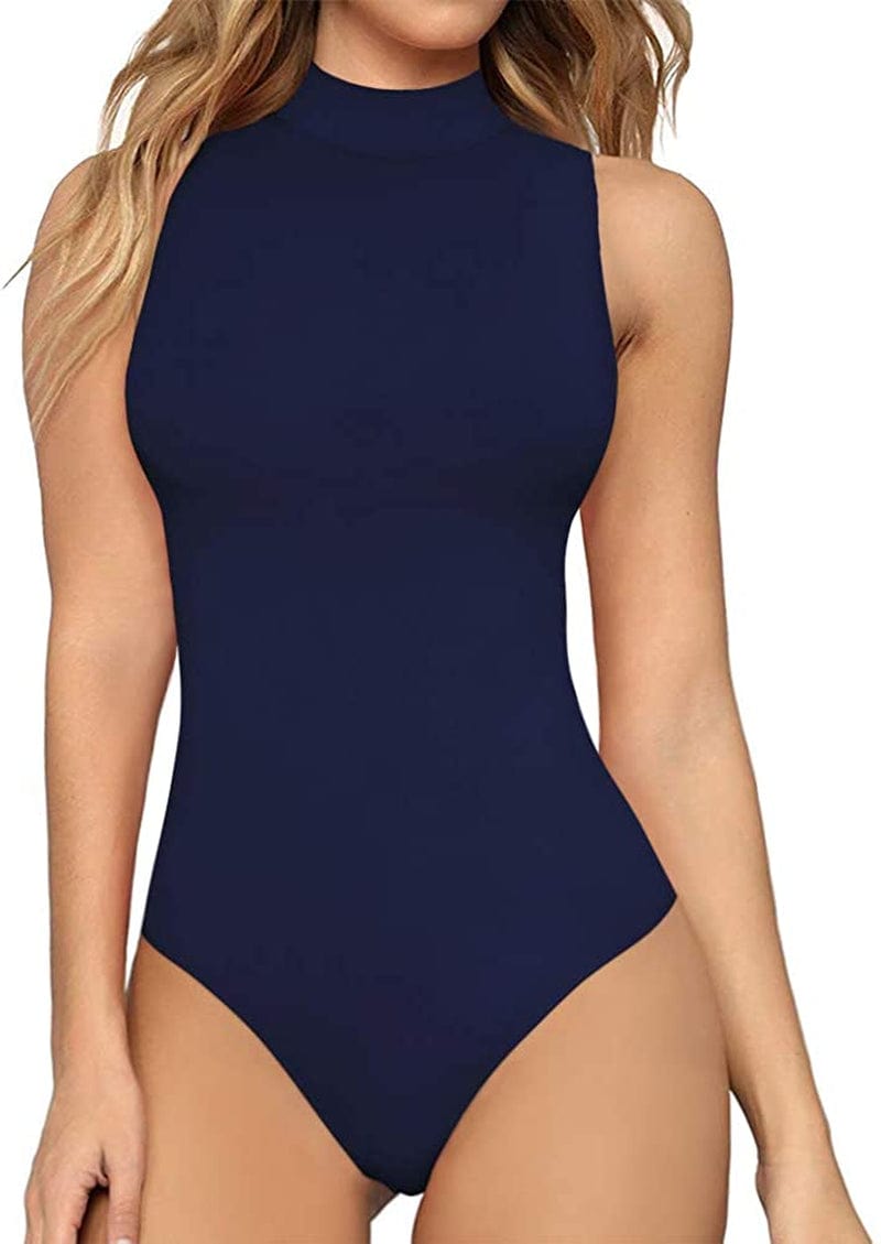 Women'S Mock Turtle Neck Sleeveless Tank Tops / Short Sleeve Bodysuit Leotard Clothing Sleeveless Navy Blue / Small