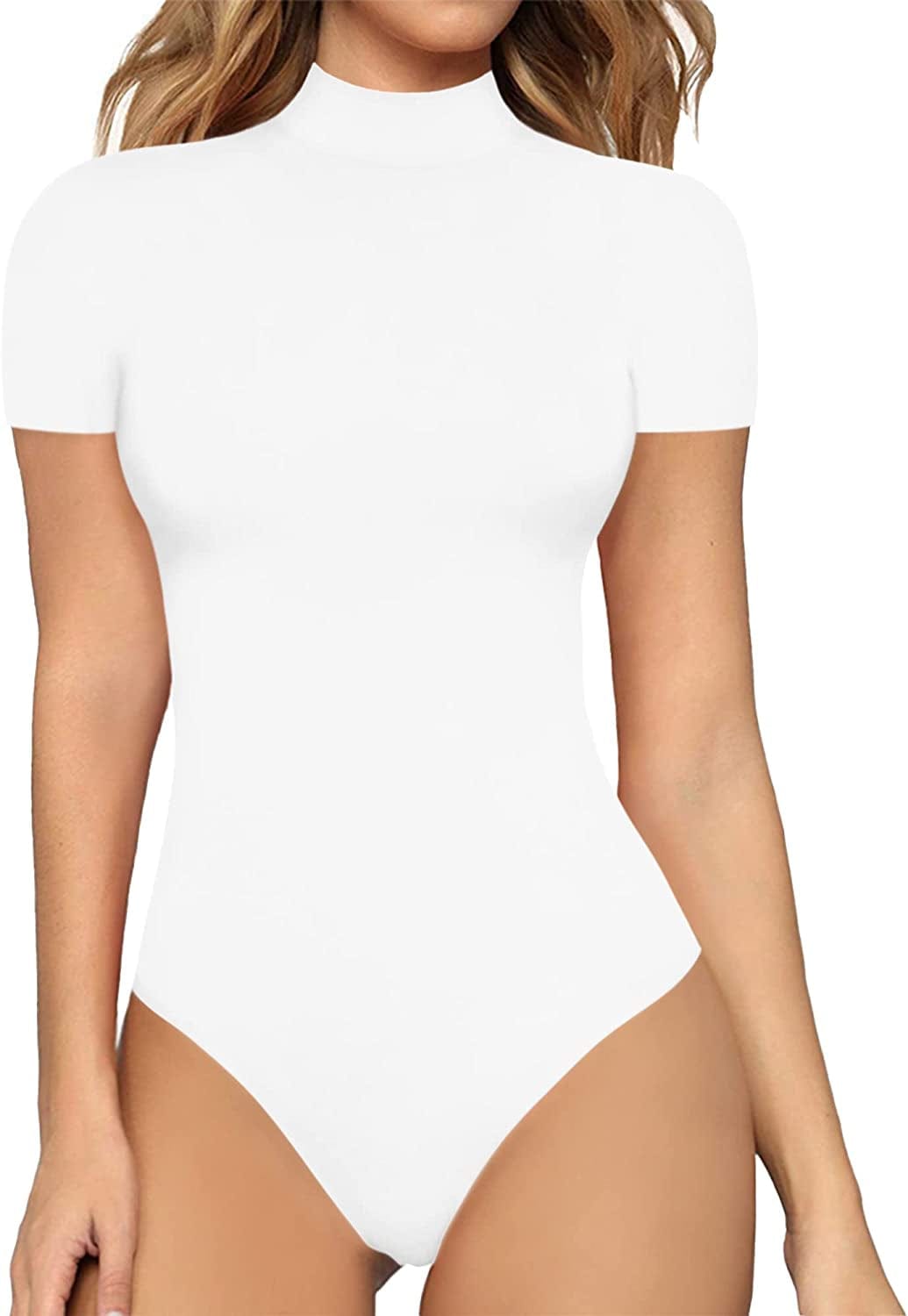 Women'S Mock Turtle Neck Sleeveless Tank Tops / Short Sleeve Bodysuit Leotard Clothing B Short Sleeve White / X-Small