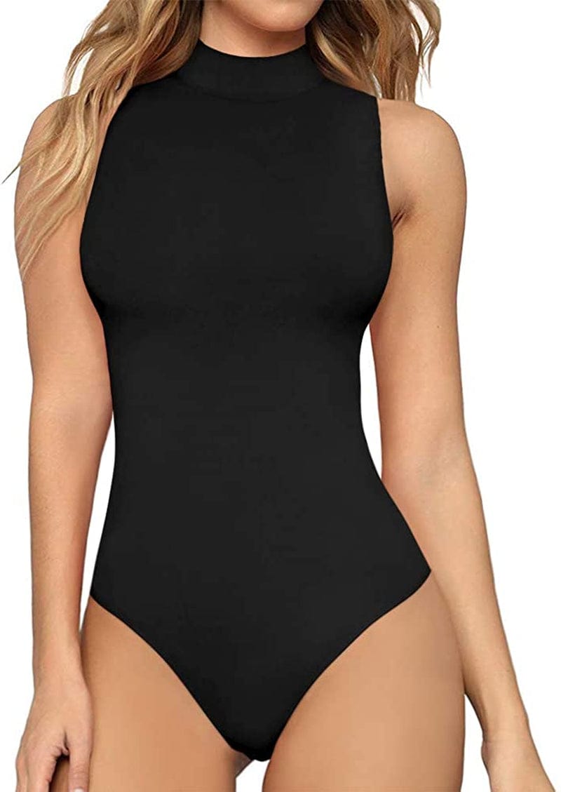 Women'S Mock Turtle Neck Sleeveless Tank Tops / Short Sleeve Bodysuit Leotard Clothing A Sleeveless Black / X-Small