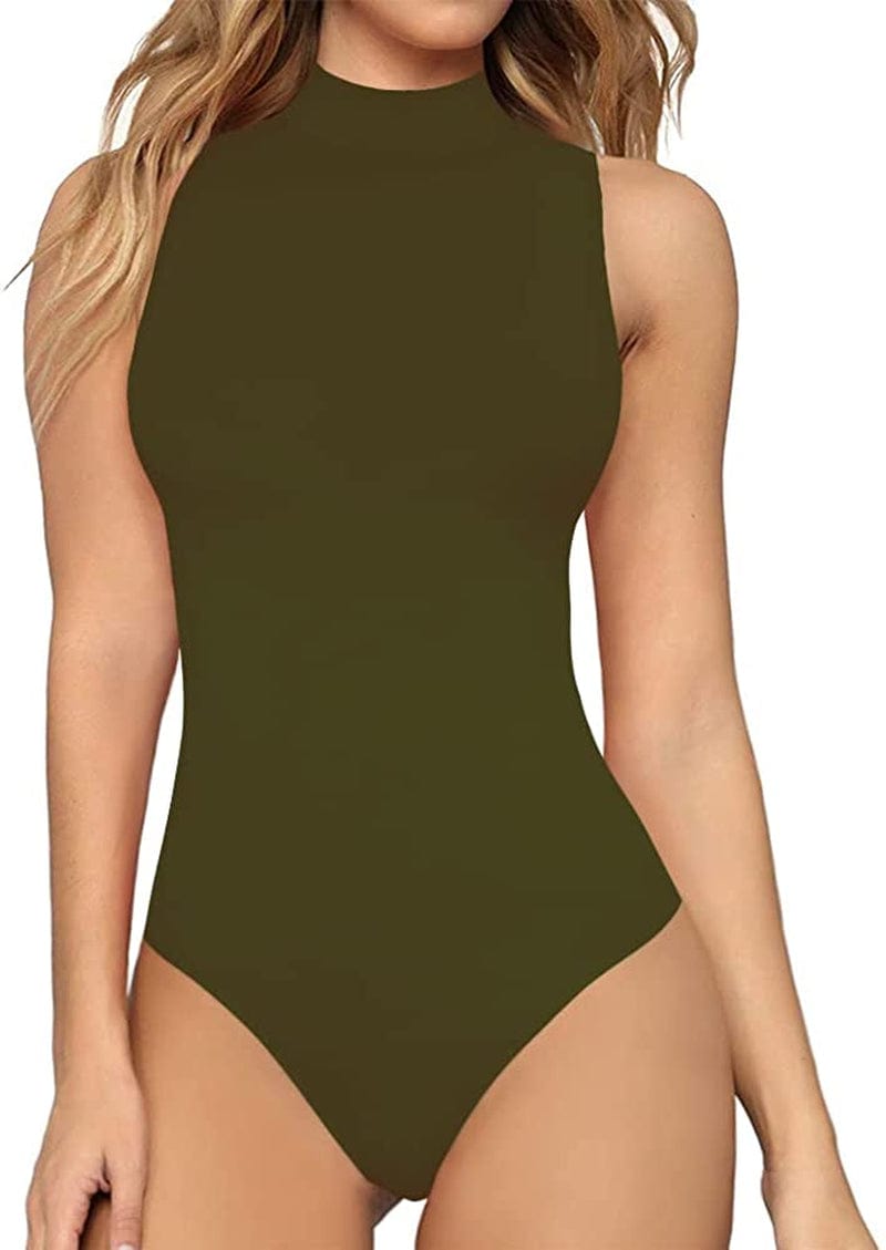 Women'S Mock Turtle Neck Sleeveless Tank Tops / Short Sleeve Bodysuit Leotard Clothing Sleeveless Army Green / Small