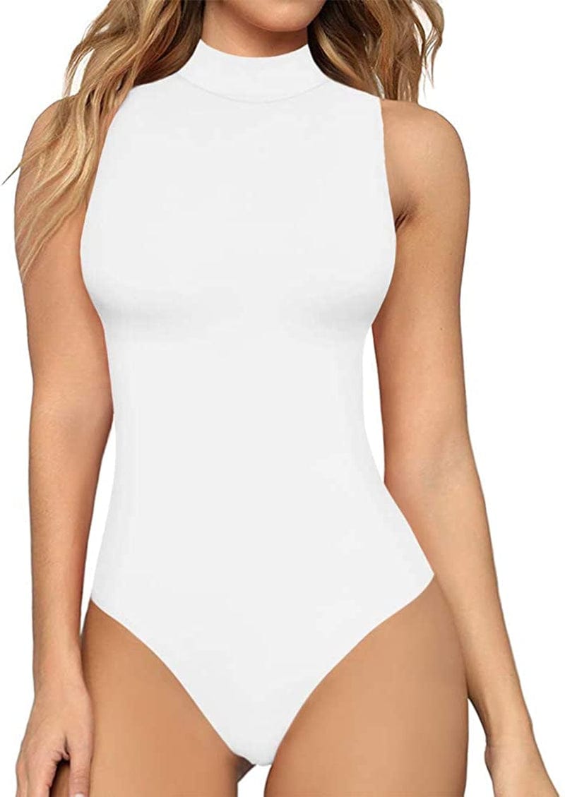 Women'S Mock Turtle Neck Sleeveless Tank Tops / Short Sleeve Bodysuit Leotard Clothing A Sleeveless White / X-Small