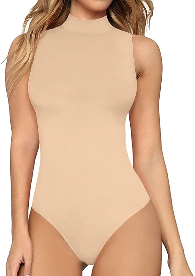 Women'S Mock Turtle Neck Sleeveless Tank Tops / Short Sleeve Bodysuit Leotard Clothing Sleeveless Nude / Small