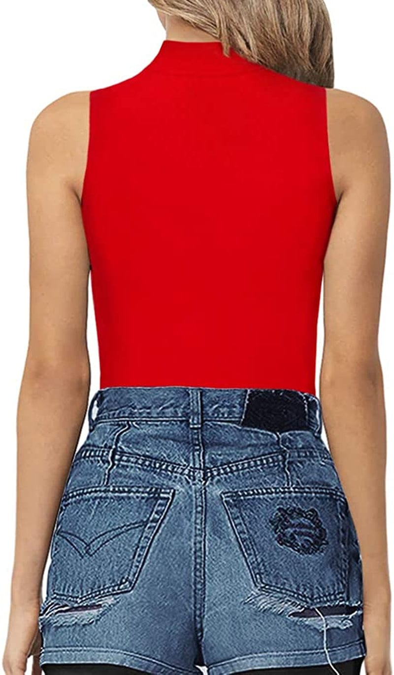 Women'S Mock Turtle Neck Sleeveless Tank Tops / Short Sleeve Bodysuit Leotard Clothing
