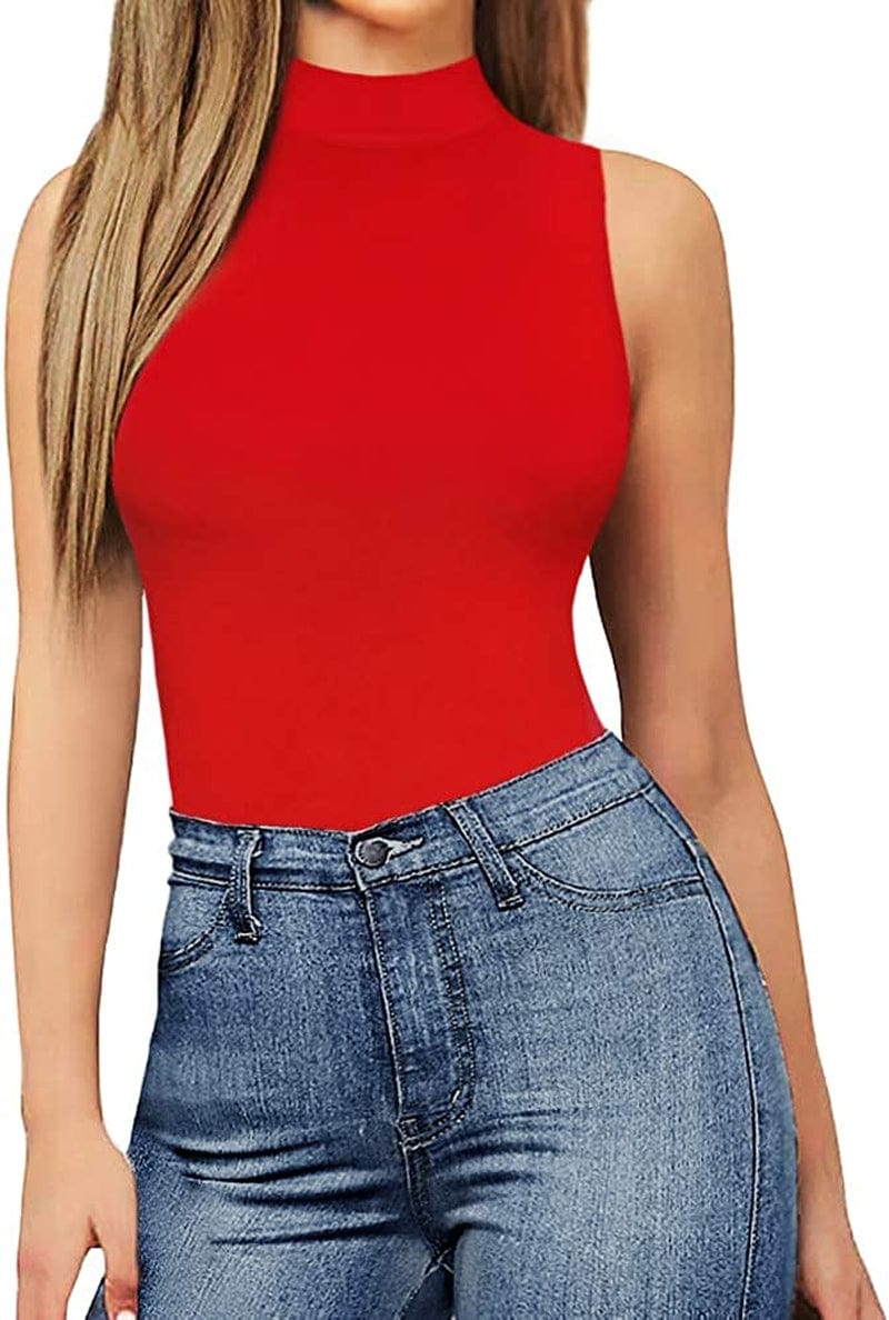 Women'S Mock Turtle Neck Sleeveless Tank Tops / Short Sleeve Bodysuit Leotard Clothing