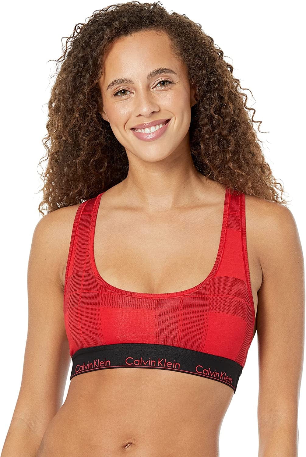 Women'S Modern Cotton Unlined Wireless Bralette Textured Plaid_exact / X-Large