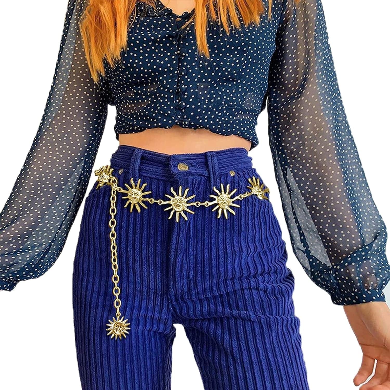 Women’S Moon Sun Metal Link Waist Chain Belts Dress Belt Rave Body Jewelries Skirt Jeans Accessories Apparel & Accessories > Jewelry > Body Jewelry Ralcosuss Gold.