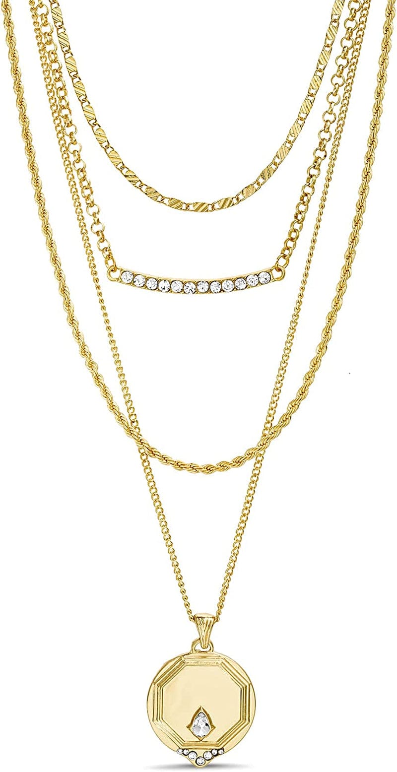 Women'S Necklace - Four Row Layered Pendant Chain: Paperclip Figaro Snake Rope Cable Link Sunshine / Onesize