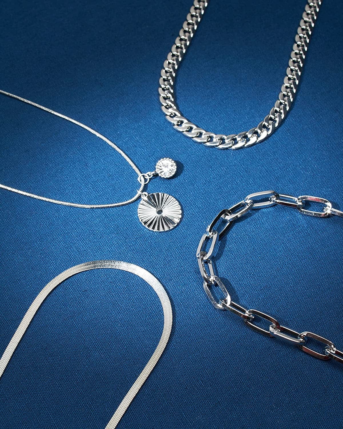 Women'S Necklace - Four Row Layered Pendant Chain: Paperclip Figaro Snake Rope Cable Link