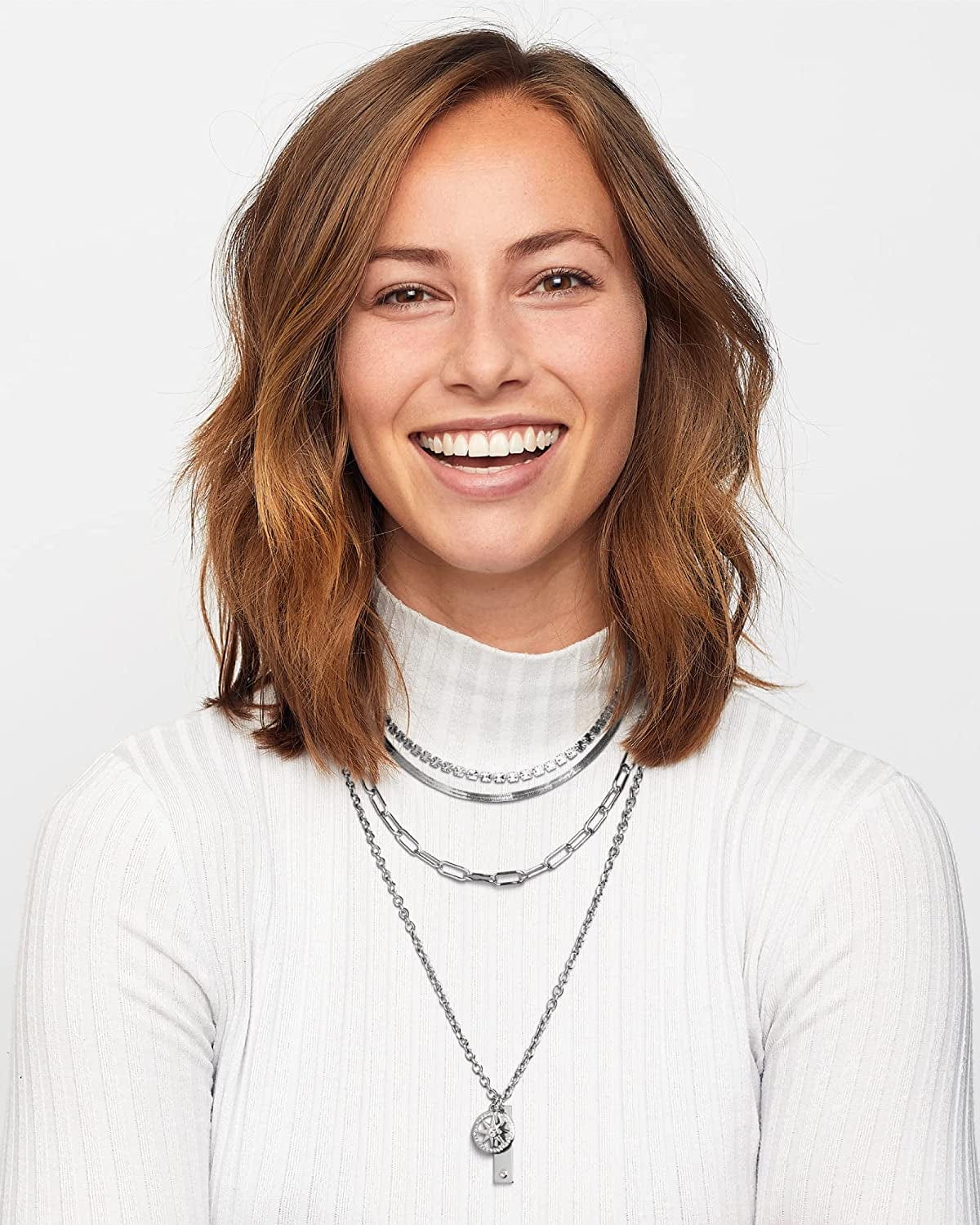 Women'S Necklace - Four Row Layered Pendant Chain: Paperclip Figaro Snake Rope Cable Link