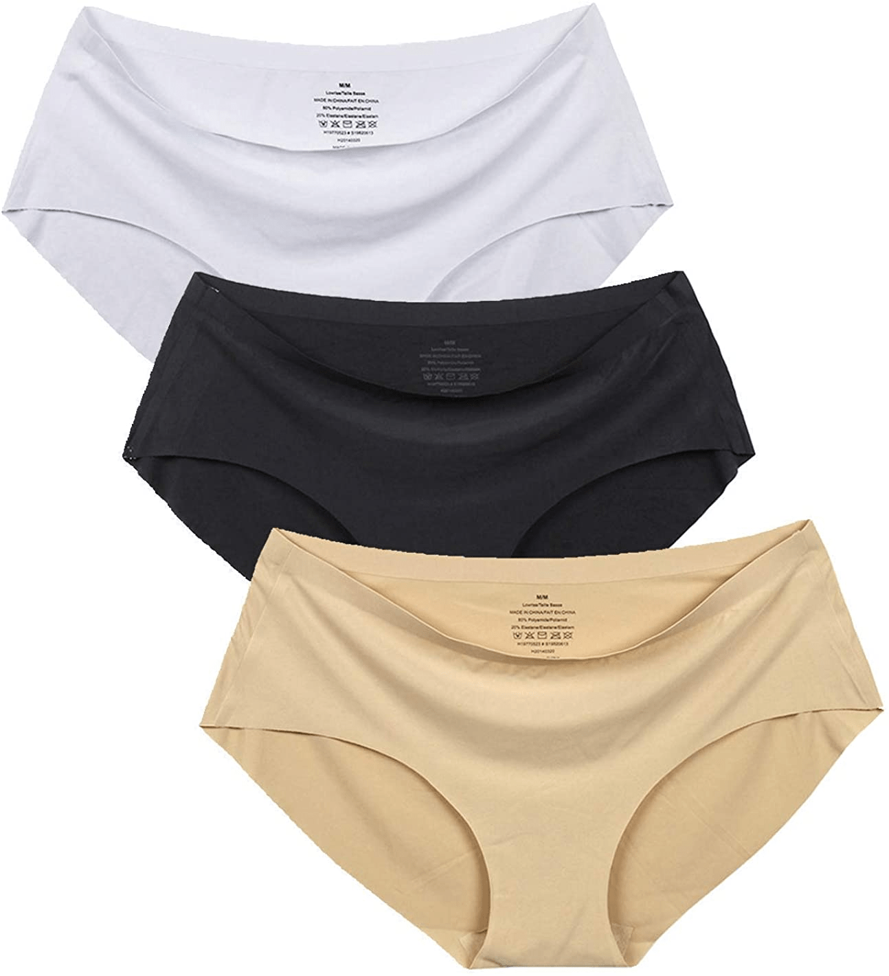 Women'S No Show Hiphugger Panties Pack of 6 Apparel & Accessories > Clothing > Underwear & Socks > Underwear Alruy 3 Pack: Black White Beige Large