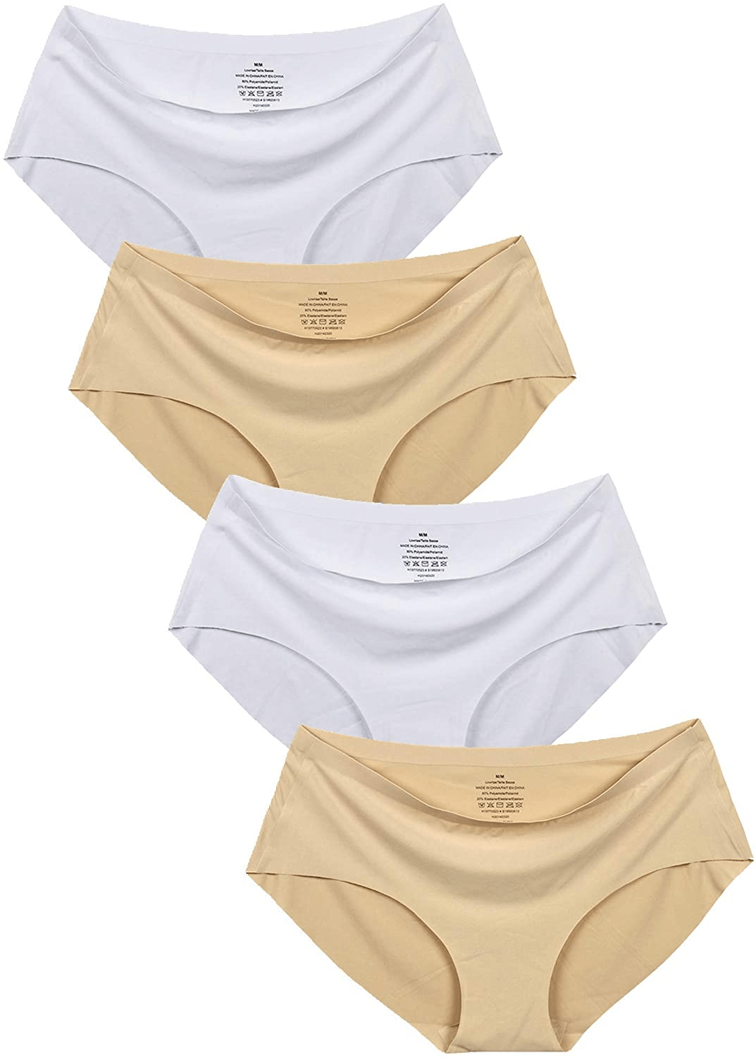 Women'S No Show Hiphugger Panties Pack of 6 Apparel & Accessories > Clothing > Underwear & Socks > Underwear Alruy 4 Pack: White White Beige Beige Small