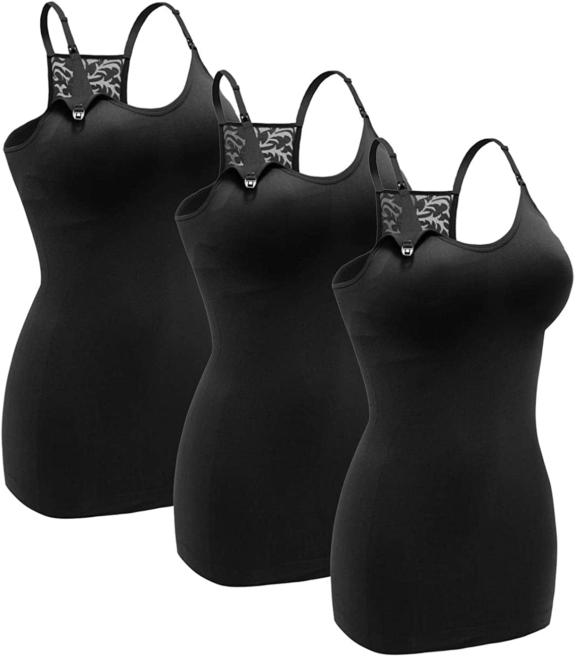 Women'S Nursing Tank Top Cami Maternity Bra Breastfeeding Shirts 3black Lace Back / X-Large