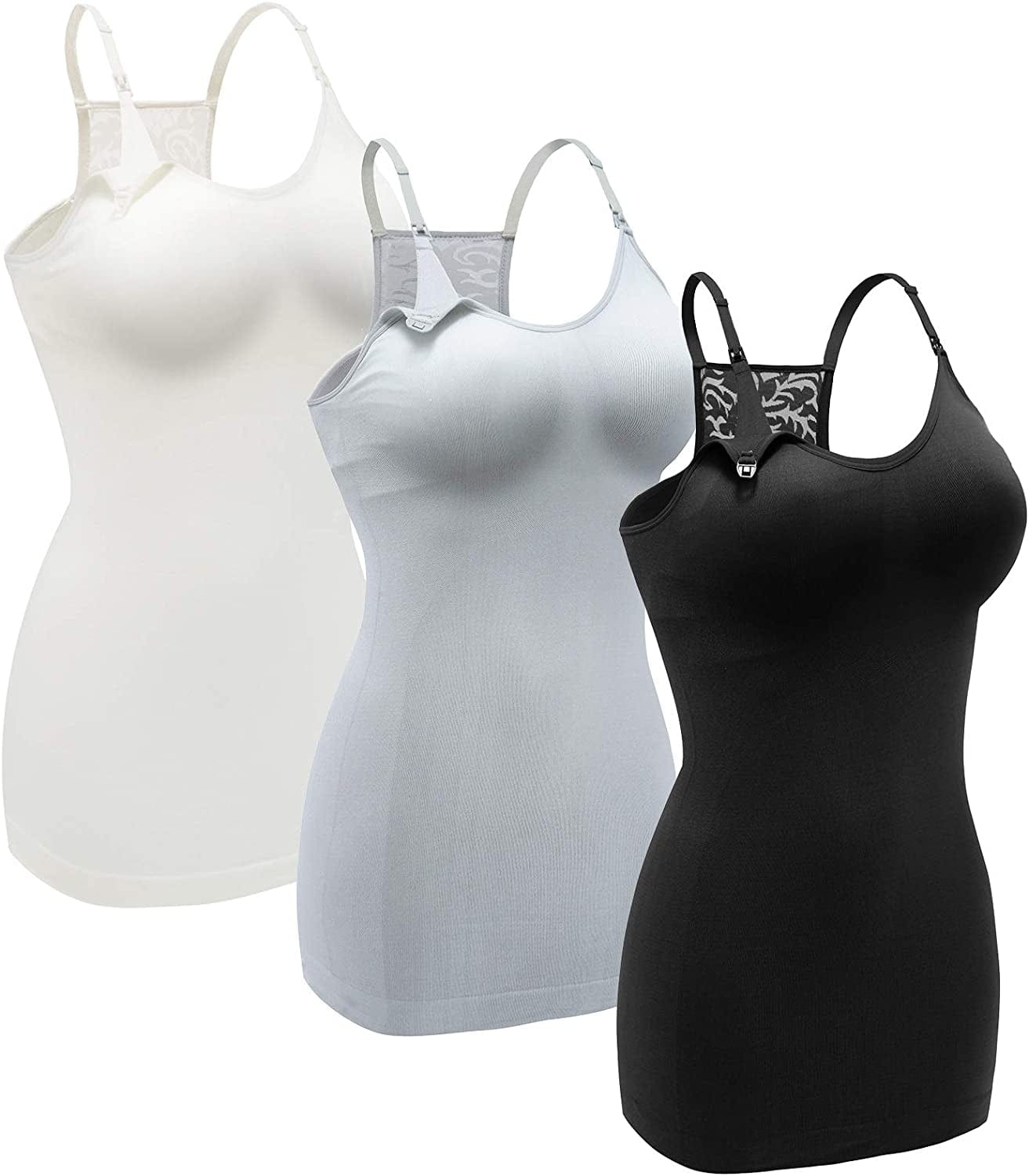 Women'S Nursing Tank Top Cami Maternity Bra Breastfeeding Shirts 3pcs Lace Back / Large