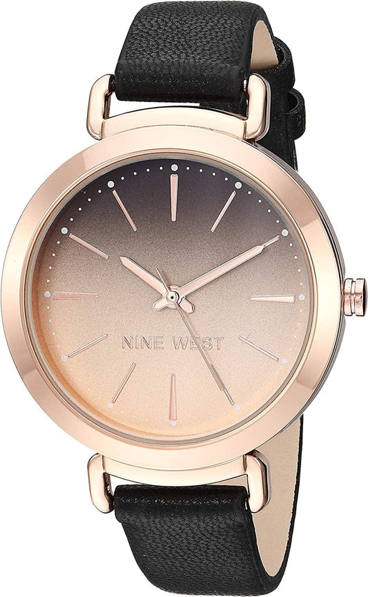 Women'S NW/2288RGBK Rose Gold-Tone and Black Strap Watch