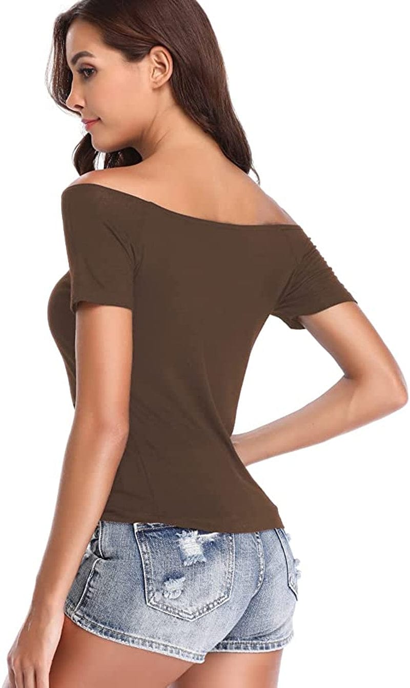 Women'S off Shoulder Tops, One Shoulder Shirts, Short Sleeves Sexy Slim Fit Tees