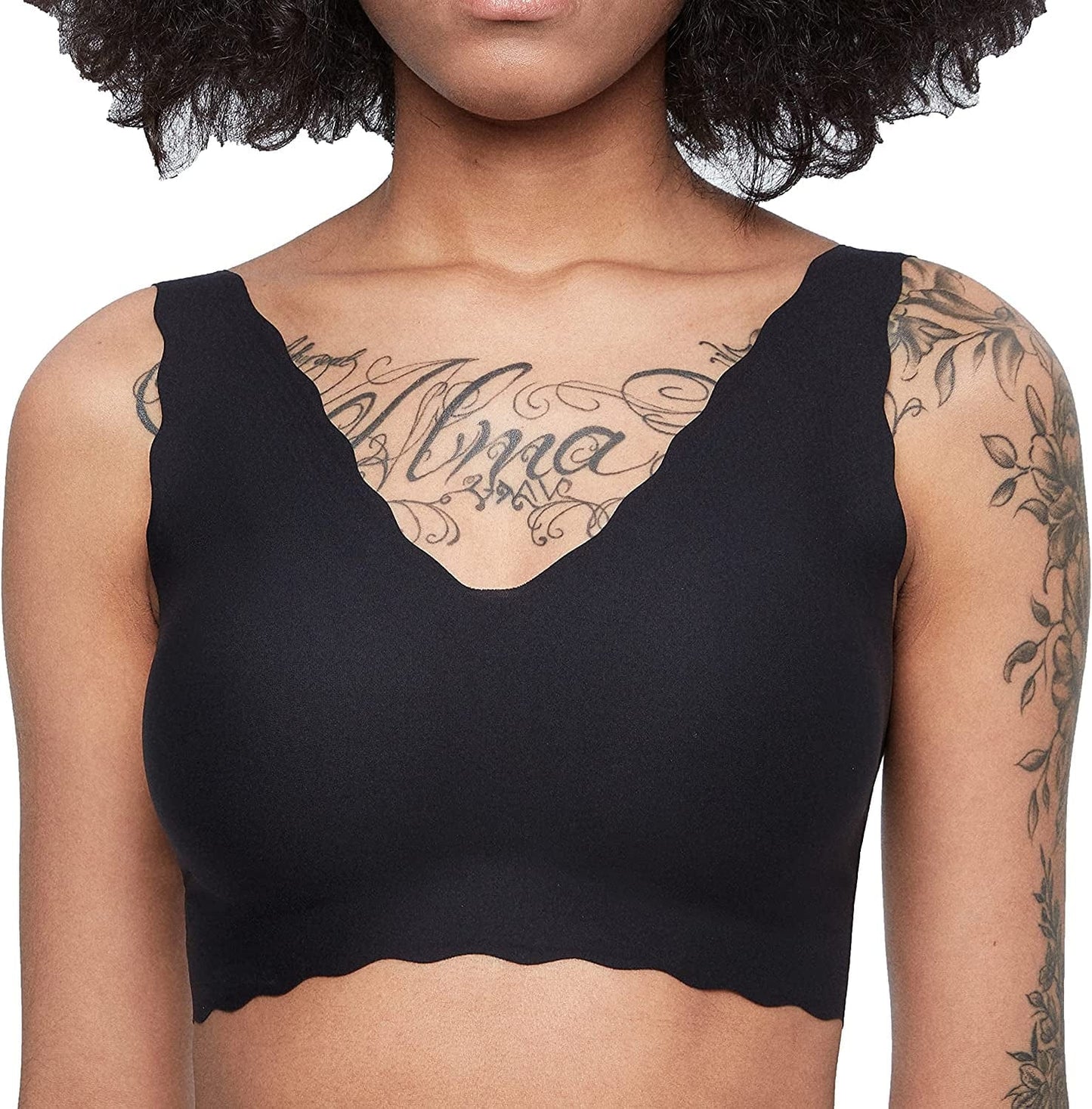 Women'S Onesize Wireless Seamless Vest Bras Deep V Wavy Edge Sexy Comfort Black / Standard / One Size