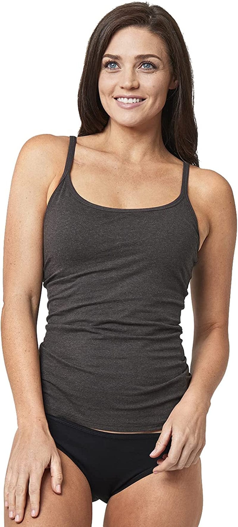 Women'S Organic Cotton Camisole Tank Top with Built-In Shelf Bra Charcoal Heather / Medium