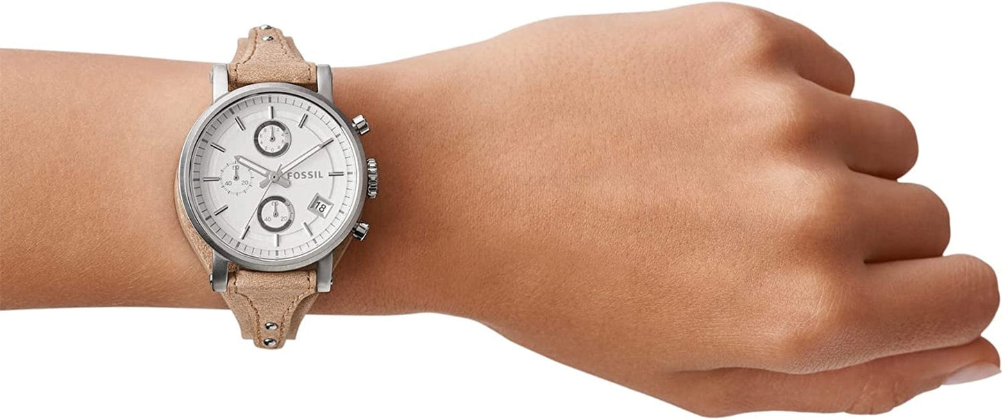 Women'S Original Boyfriend Stainless Steel and Leather Quartz Chronograph Watch