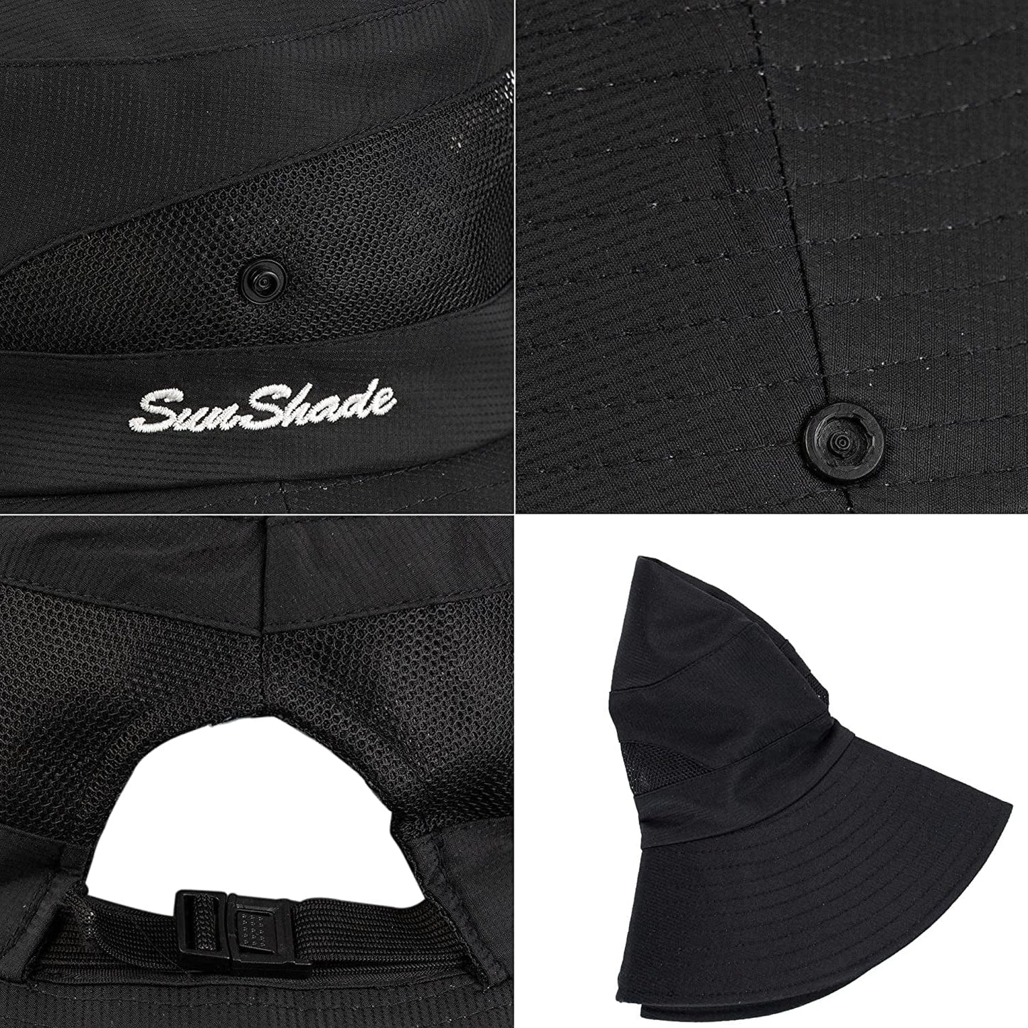 Women'S Outdoor Uv-Protection-Foldable Sun-Hats Mesh Wide-Brim Beach Fishing Hat with Ponytail-Hole Apparel & Accessories > Clothing Accessories > Hats INOGIH