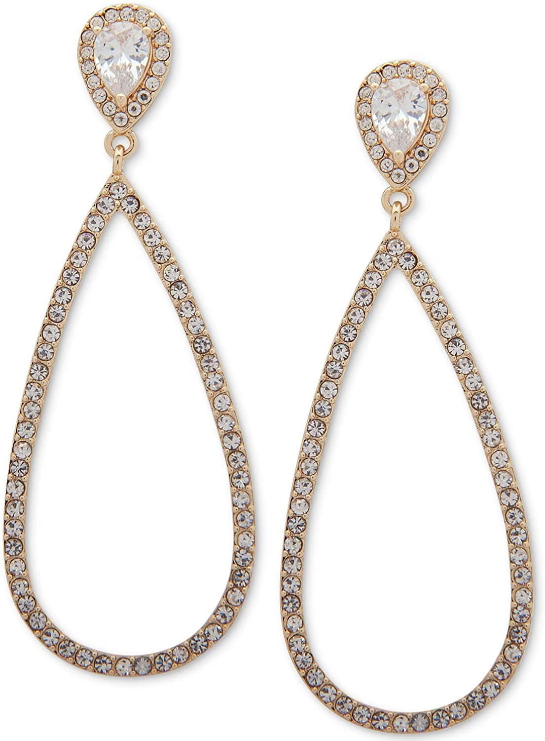 Women'S Pierced Earrings Pave Tubular Hoop Gold / TEAR DROP