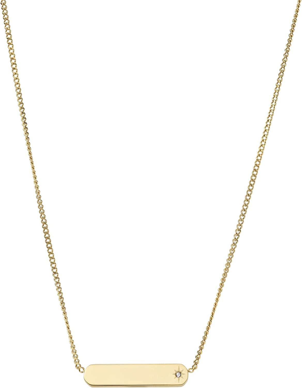 Women'S Plated Stainless Steel Engravable Personalized Gift Pendant Chain Necklace Gold/Clear Glass