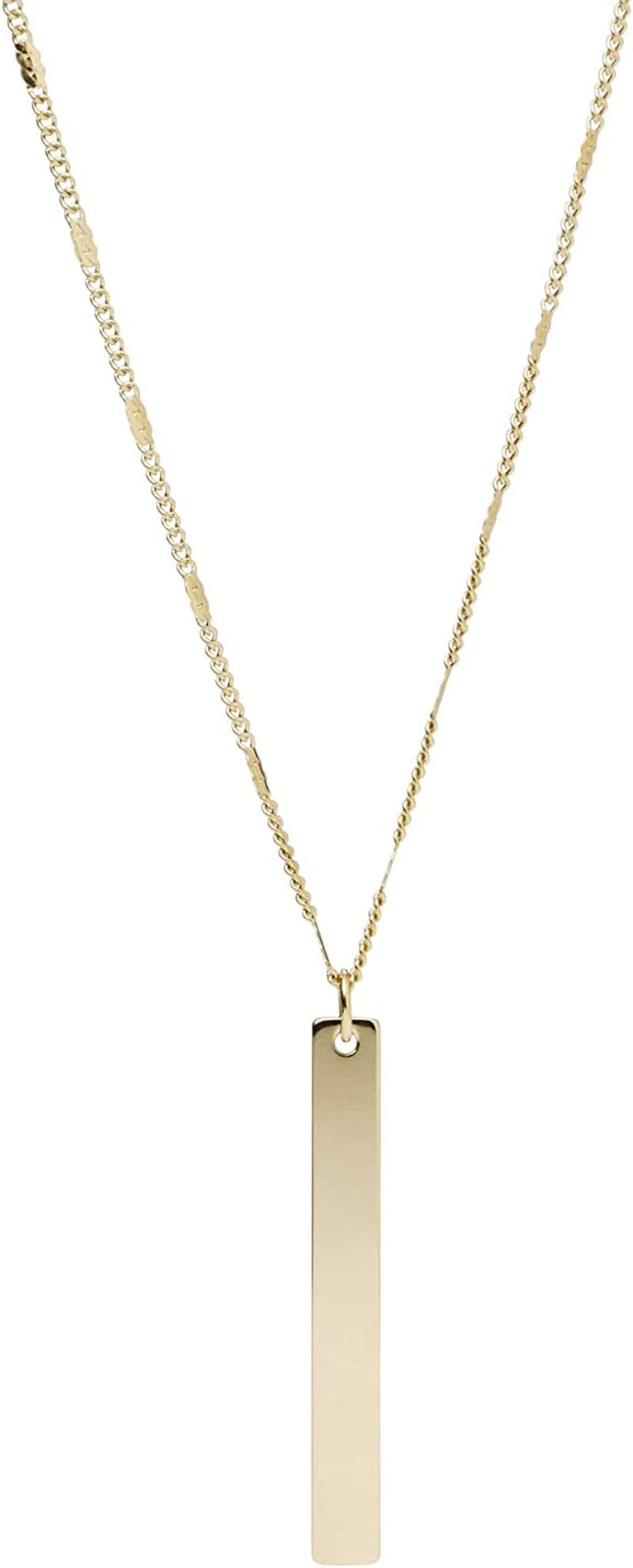 Women'S Plated Stainless Steel Engravable Personalized Gift Pendant Chain Necklace Gold Bar