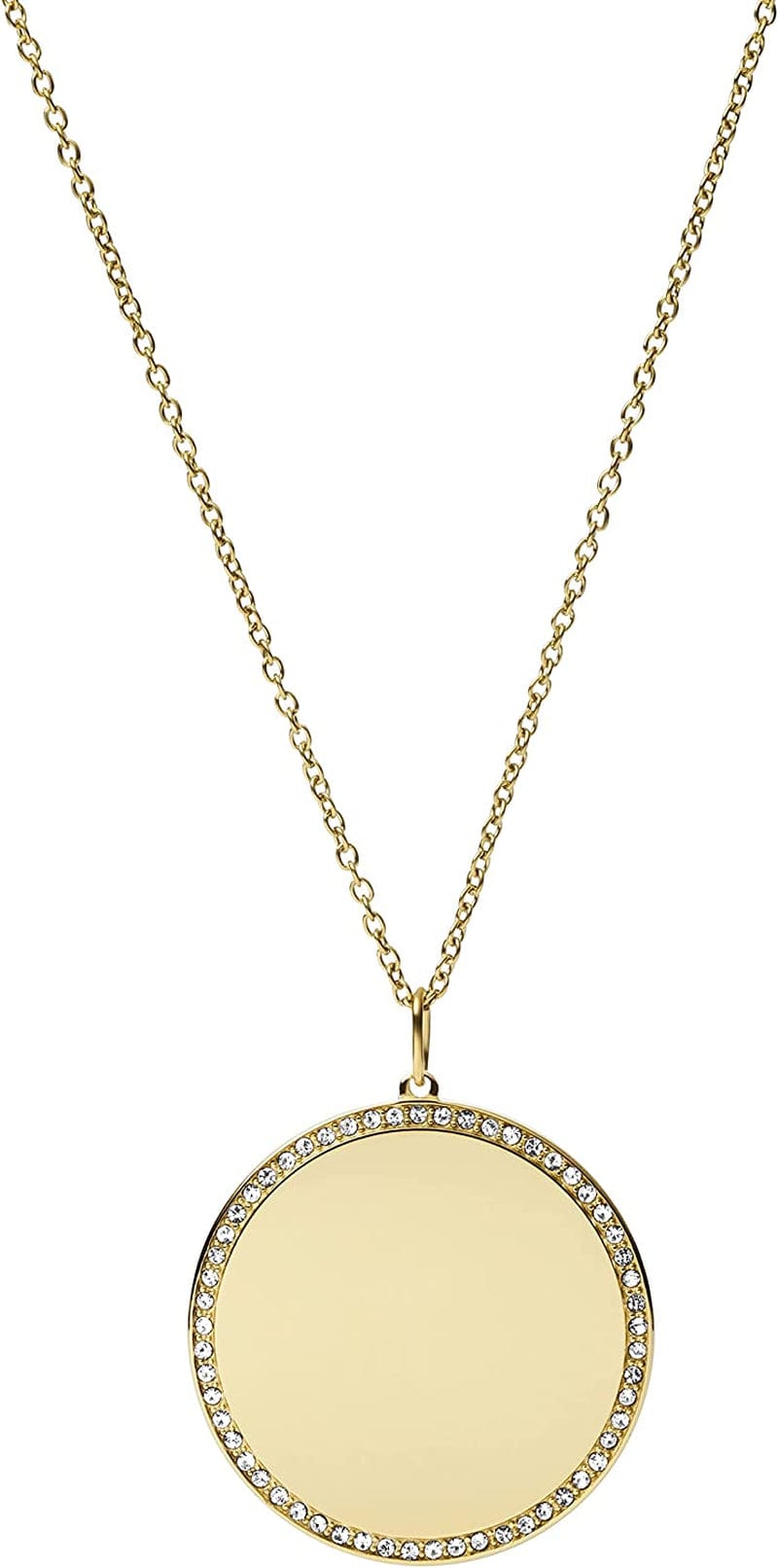 Women'S Plated Stainless Steel Engravable Personalized Gift Pendant Chain Necklace Gold Large Disc