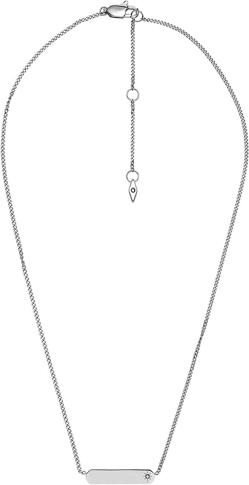 Women'S Plated Stainless Steel Engravable Personalized Gift Pendant Chain Necklace Lane Silver