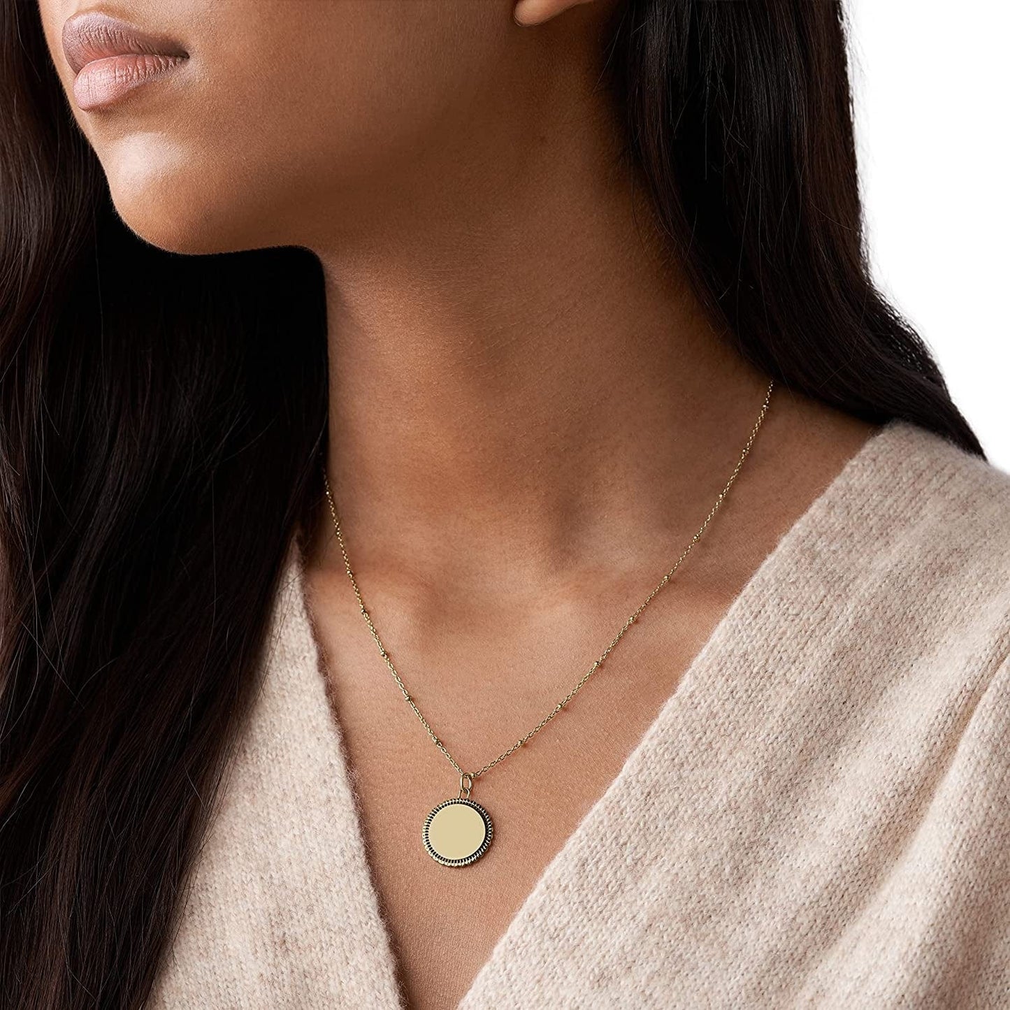 Women'S Plated Stainless Steel Engravable Personalized Gift Pendant Chain Necklace