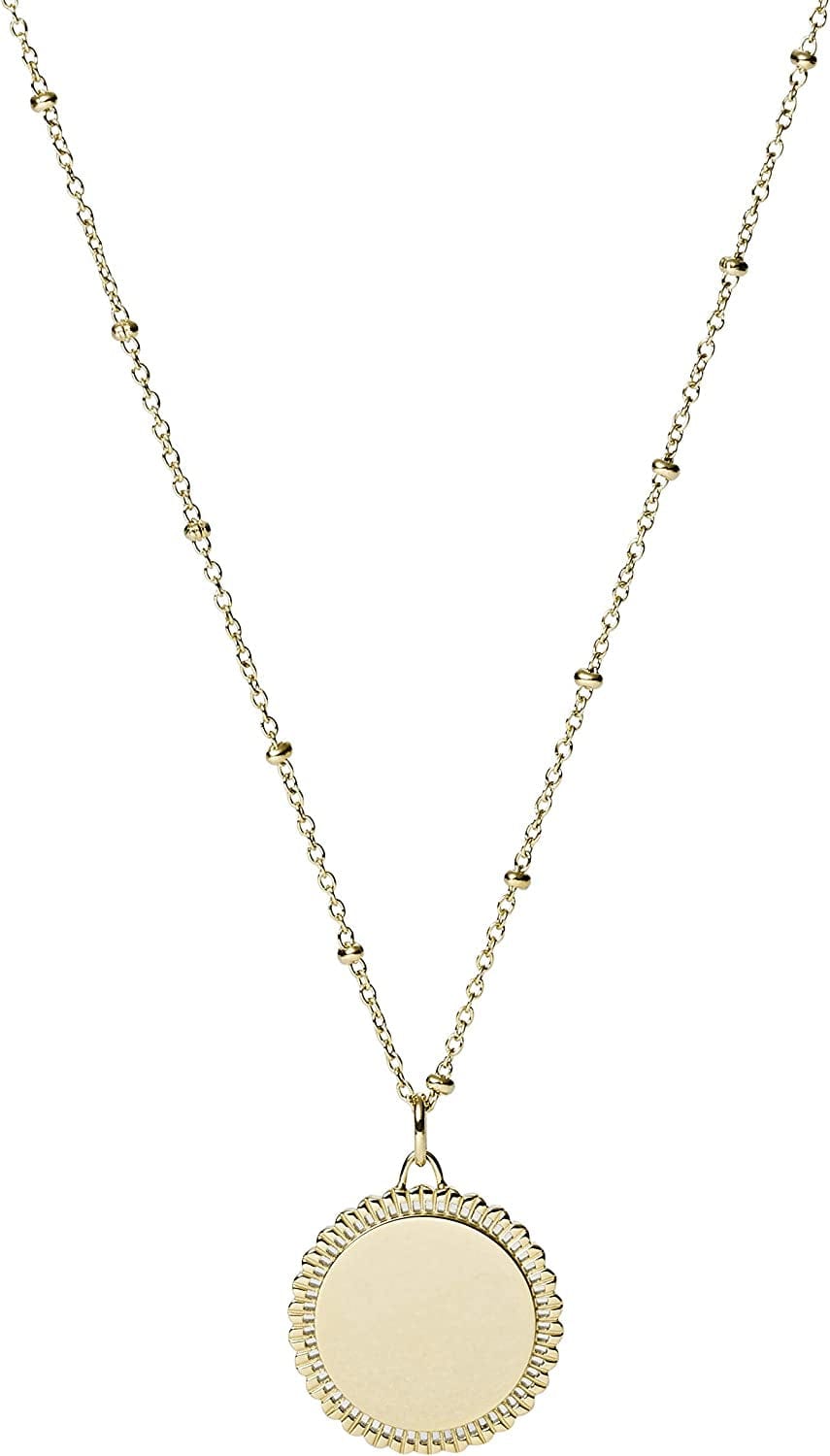 Women'S Plated Stainless Steel Engravable Personalized Gift Pendant Chain Necklace Gold Scallop Disc