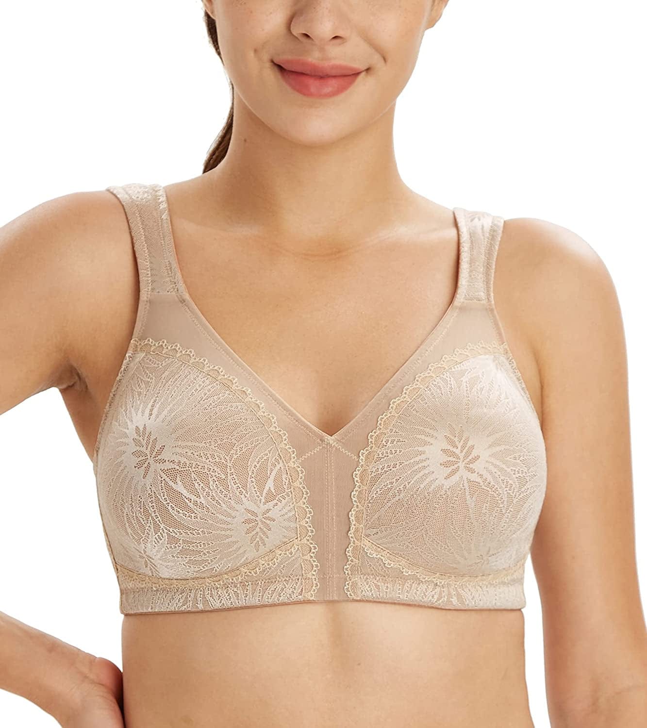Women'S plus Size Full Coverage Non Padded Wireless Minimizer Bra -Comfort and Double Support Rainforest Jacquard Beige / 38DDD