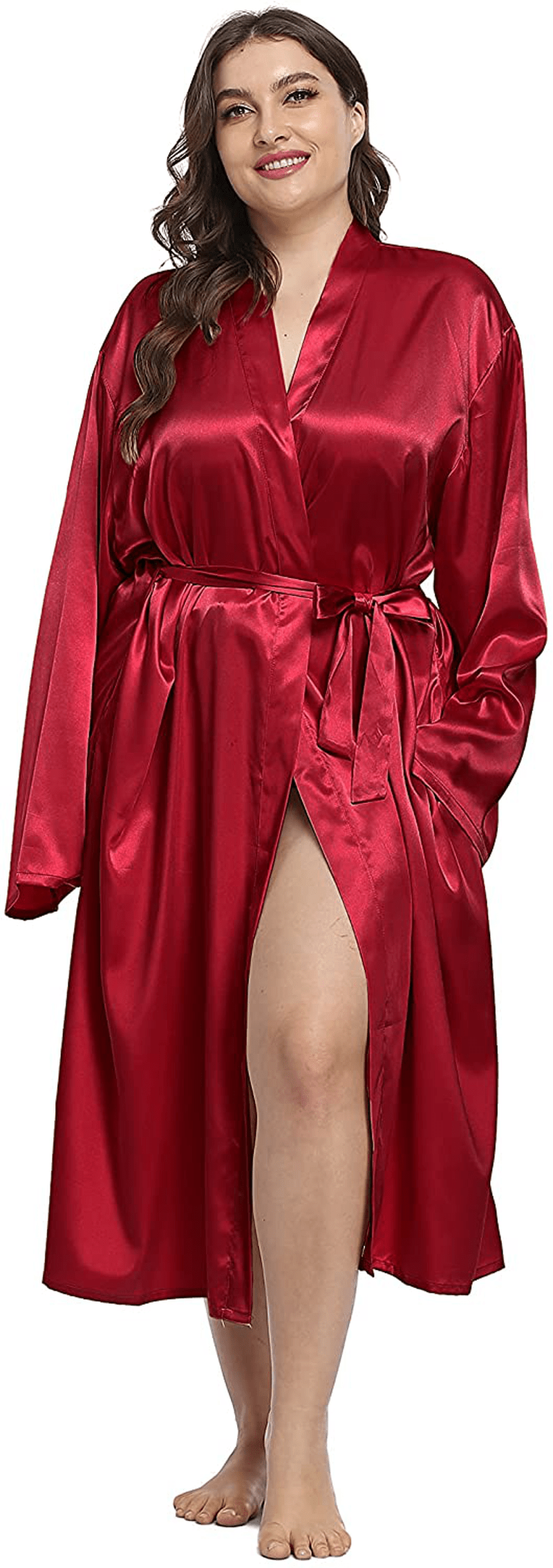 Women'S plus Size Long Robes Satin Silky Bathrobes Lightweight Kimono Cover up Sleepwear Bridesmaid Party Apparel & Accessories > Clothing > Sleepwear & Loungewear > Robes Teemie