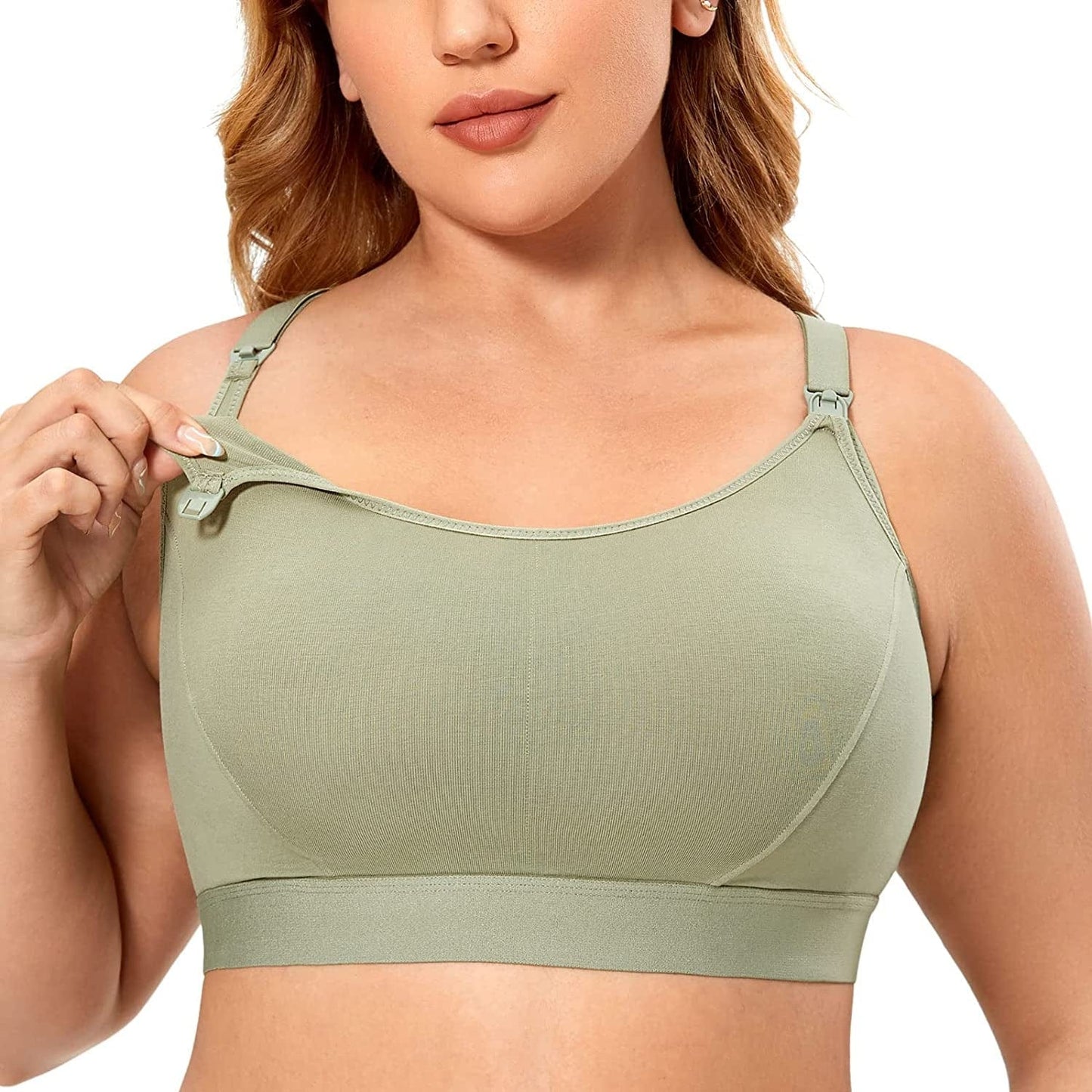 Women'S plus Size Nursing Bra Support Nursing Sports Bra Cotton Breastfeeding Maternity Bras Grey Olive / XX-Large