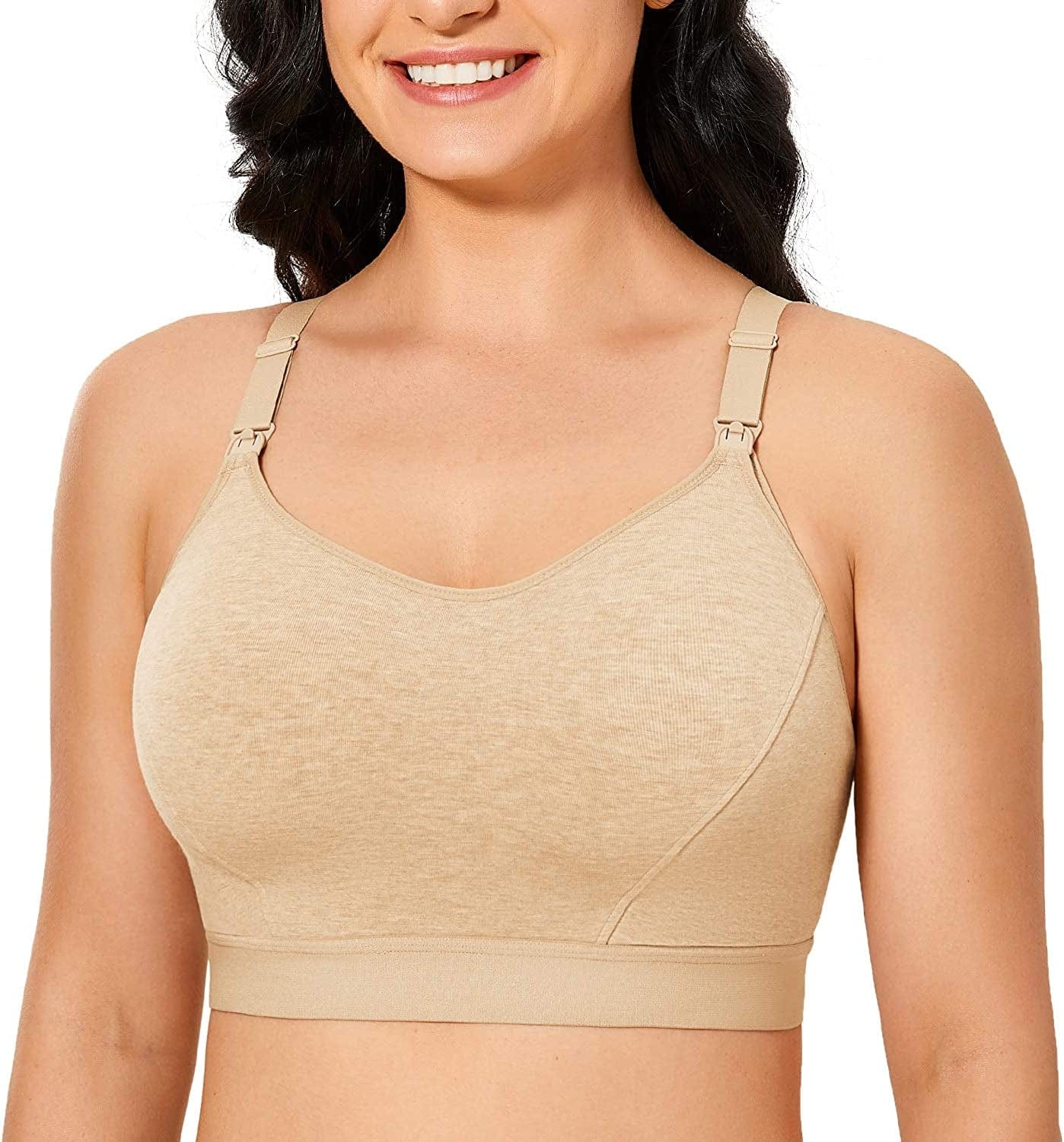 Women'S plus Size Nursing Bra Support Nursing Sports Bra Cotton Breastfeeding Maternity Bras Beige Heather / 3X-Large