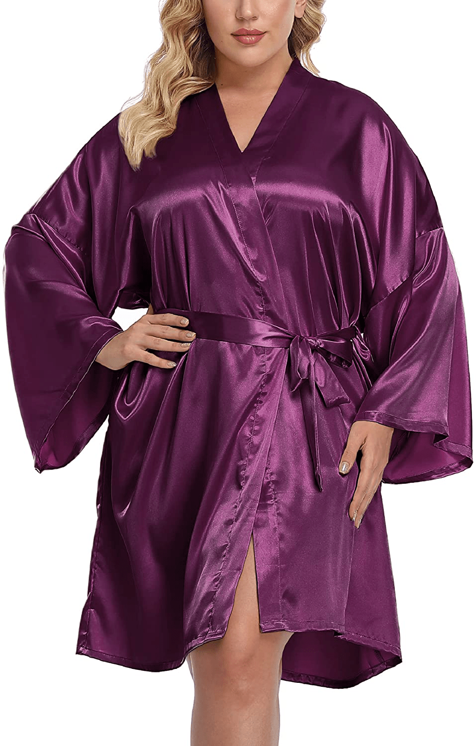 Women'S plus Size Satin Kimono Robes Short Silk Bathrobe Bridesmaid Wedding Party Nightgown Sleepwear Apparel & Accessories > Clothing > Sleepwear & Loungewear > Robes sunshinemall