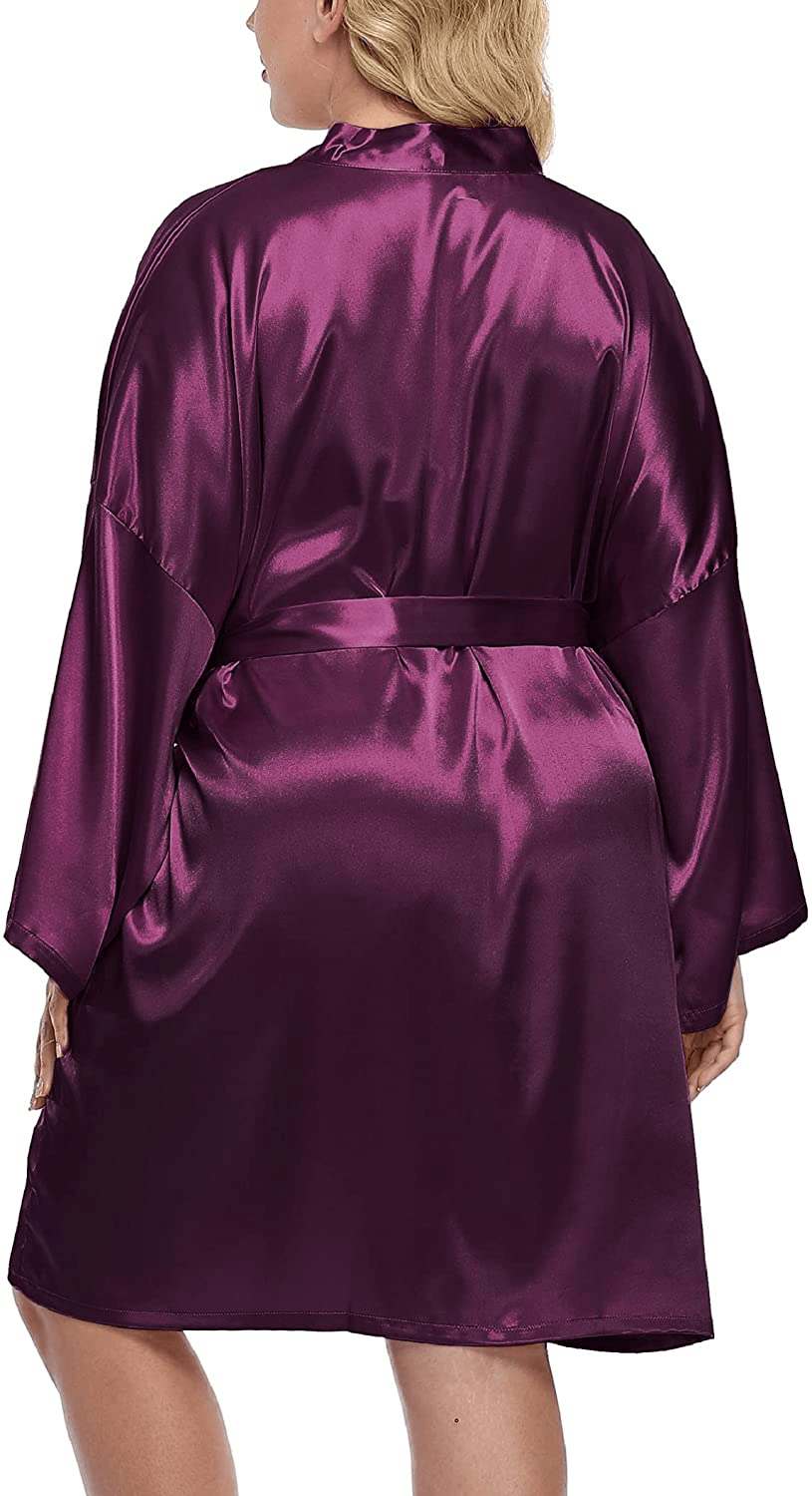 Women'S plus Size Satin Kimono Robes Short Silk Bathrobe Bridesmaid Wedding Party Nightgown Sleepwear Apparel & Accessories > Clothing > Sleepwear & Loungewear > Robes sunshinemall