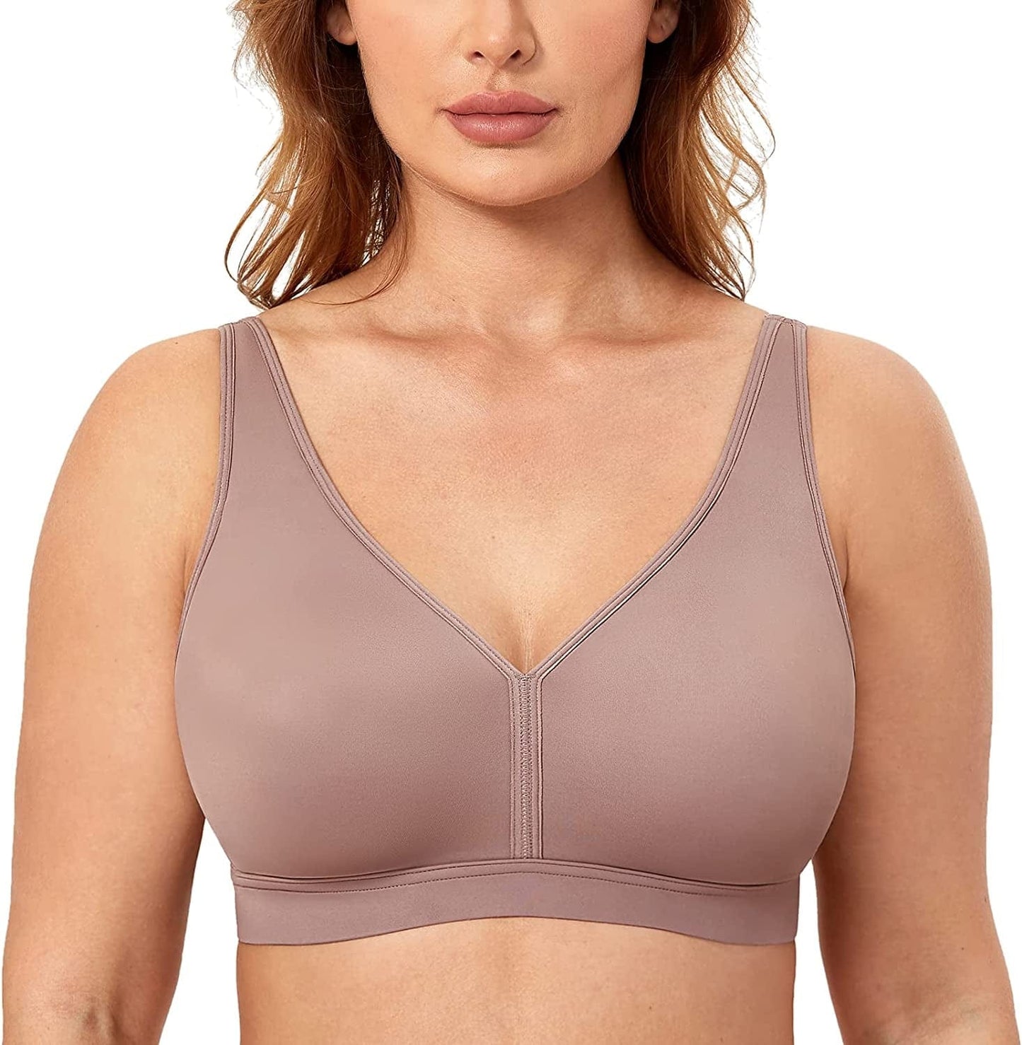 Women'S plus Size Wireless Bra Support Comfort No Padding No Wire Smooth Mochaccino / 46DD