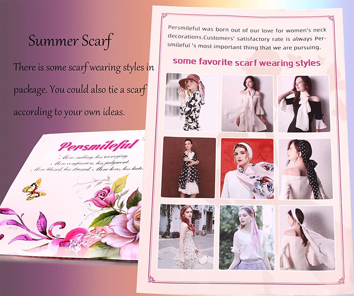 Women'S Polyester Chiffon Scarf Neck Fashionable Printing Floral Country Style Lightweight Scarves for Ladies and Girls Apparel & Accessories > Clothing Accessories > Scarves & Shawls Persmileful