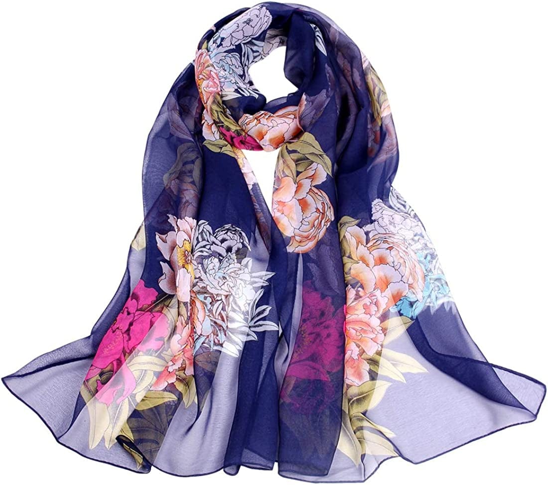 Women'S Polyester Chiffon Scarf Neck Fashionable Printing Floral Country Style Lightweight Scarves for Ladies and Girls Apparel & Accessories > Clothing Accessories > Scarves & Shawls Persmileful 17