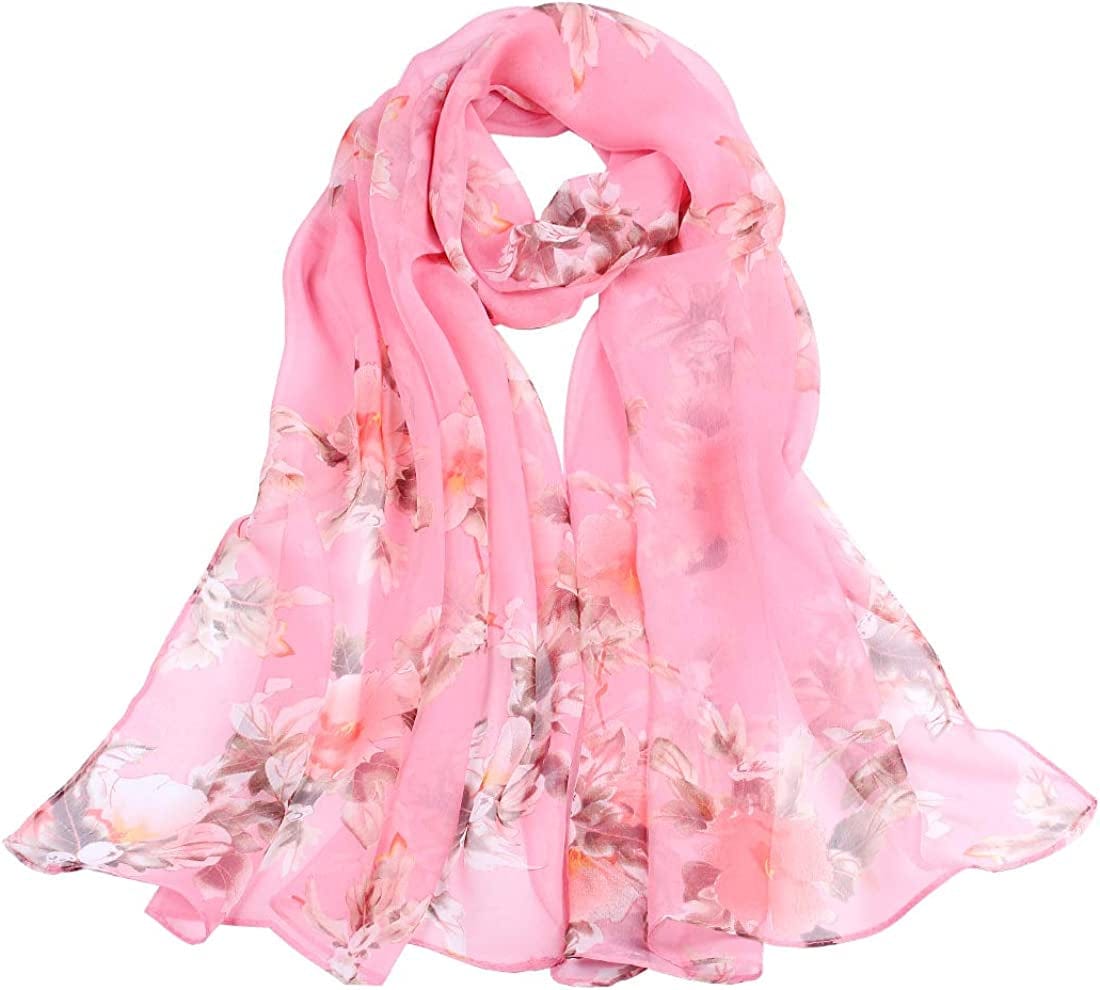 Women'S Polyester Chiffon Scarf Neck Fashionable Printing Floral Country Style Lightweight Scarves for Ladies and Girls Apparel & Accessories > Clothing Accessories > Scarves & Shawls Persmileful Pink