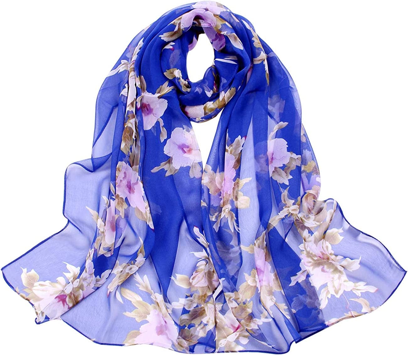Women'S Polyester Chiffon Scarf Neck Fashionable Printing Floral Country Style Lightweight Scarves for Ladies and Girls Apparel & Accessories > Clothing Accessories > Scarves & Shawls Persmileful Blue