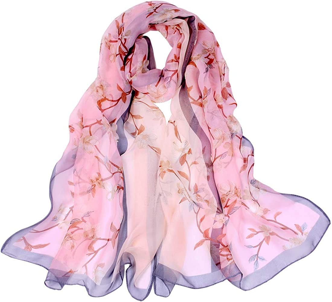 Women'S Polyester Chiffon Scarf Neck Fashionable Printing Floral Country Style Lightweight Scarves for Ladies and Girls Apparel & Accessories > Clothing Accessories > Scarves & Shawls Persmileful 024