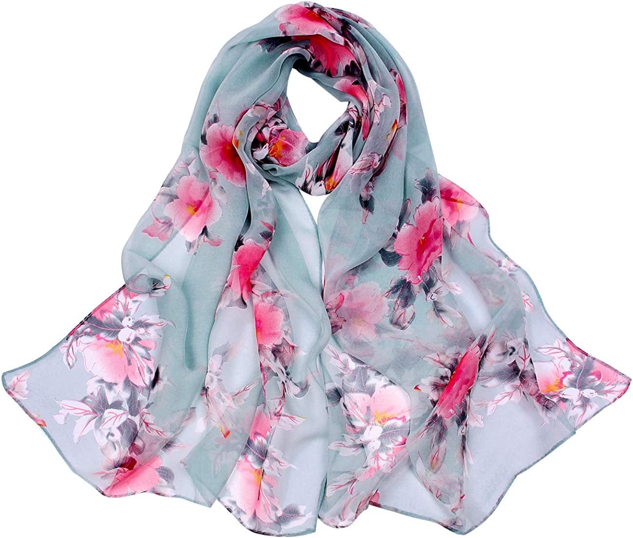 Women'S Polyester Chiffon Scarf Neck Fashionable Printing Floral Country Style Lightweight Scarves for Ladies and Girls Apparel & Accessories > Clothing Accessories > Scarves & Shawls Persmileful Green