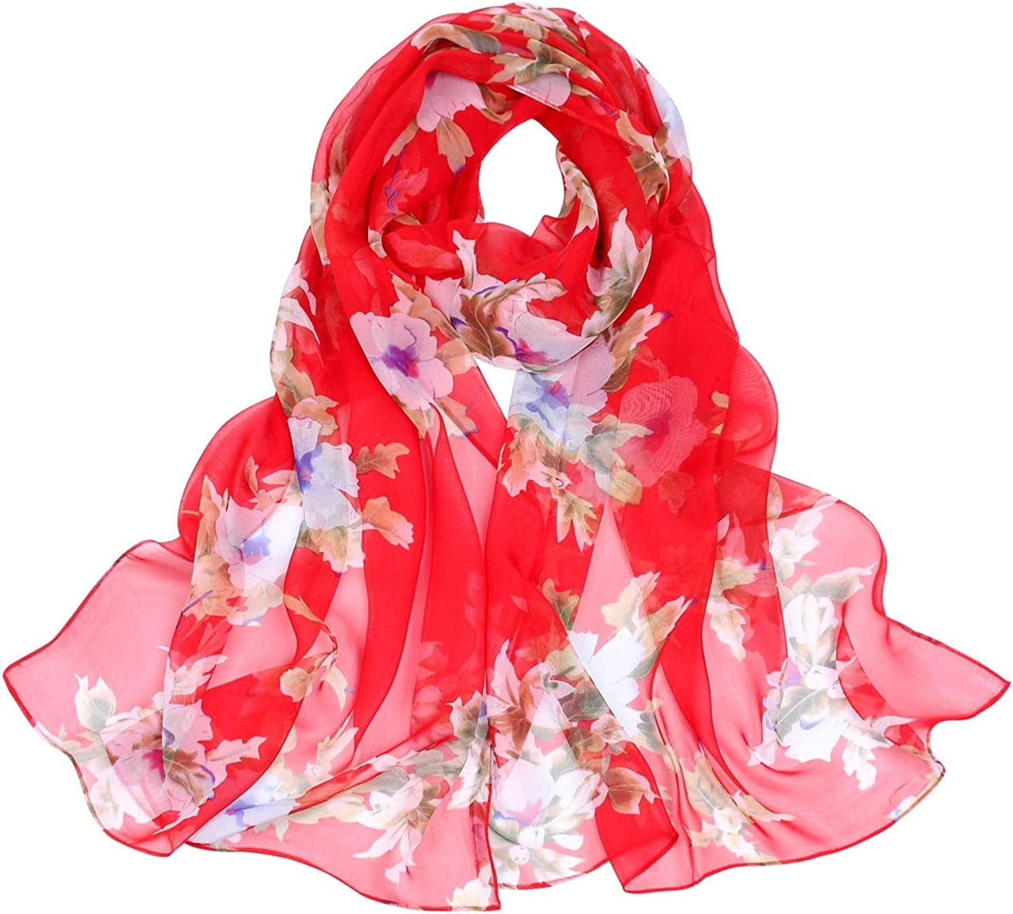 Women'S Polyester Chiffon Scarf Neck Fashionable Printing Floral Country Style Lightweight Scarves for Ladies and Girls Apparel & Accessories > Clothing Accessories > Scarves & Shawls Persmileful Red