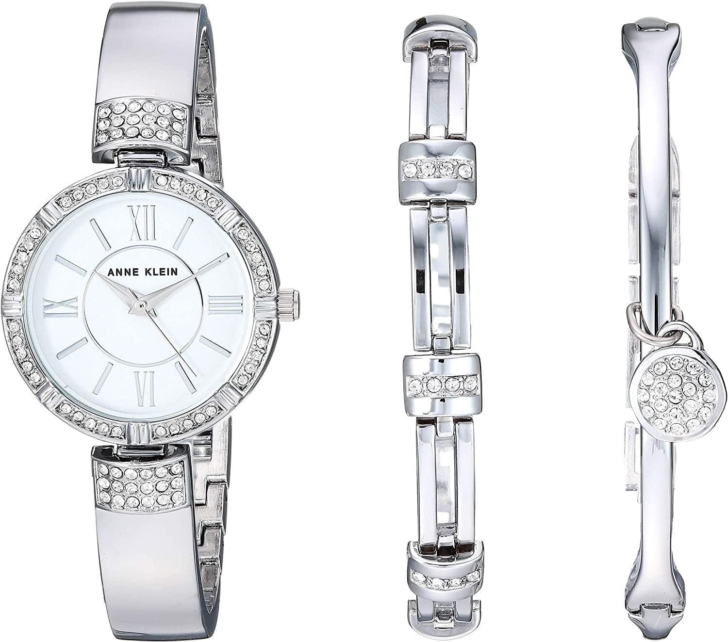 Women'S Premium Crystal Accented Watch and Bracelet Set Silver