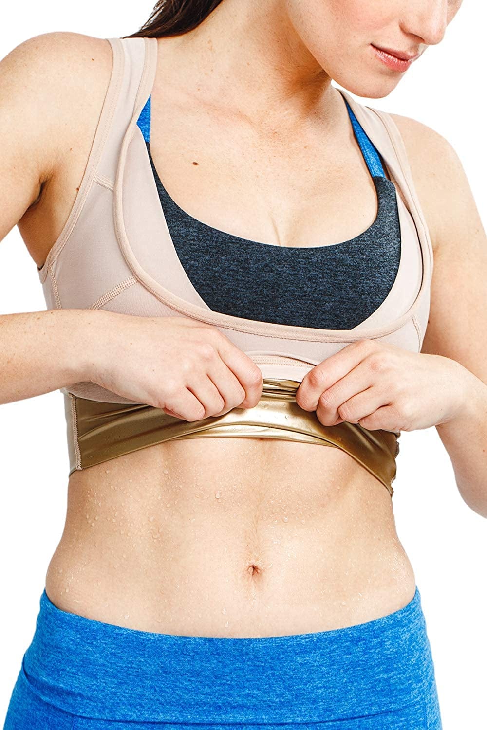 Women'S Premium Workout Tank Top Slimming Polymer Sauna Vest Beige / Large-X-Large